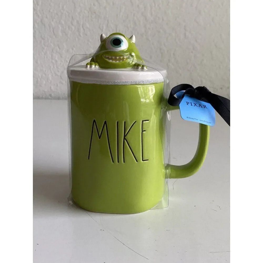 Rae Dunn Pixar Monsters Inc. Mike Wazowski Figural Mug With Topper Green NEW